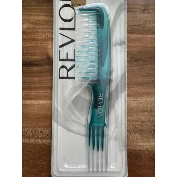 Vintage Revlon Style Lifter Comb RV2514 Wide Tooth Pick Teal Marble Swirl 8" NEW - Picture 2 of 4
